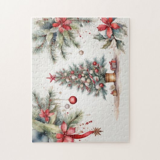 Waterverf Verdroogde kerstboom Legpuzzel (Verticaal)