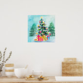 Waterverf Verdroogde kerstboom Poster (Keuken)