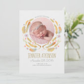 Waterverf Veren Antler Floral Boho Baby Geboorte Aankondiging (Staand voorkant)