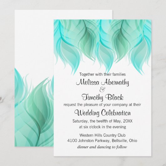 Waterverf veren bruiloft kaart (Voorkant / Achterkant)