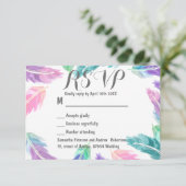 Waterverf veren bruiloft RSVP (Staand voorkant)