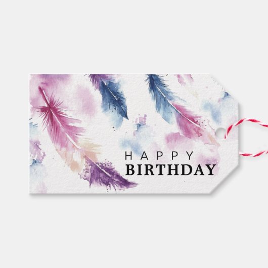 Waterverf veren cadeaulabel (Voorkant (Horizontaal))