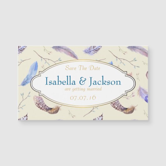 Waterverf Veren en Fancy Lijst Save The Date (Voorkant)