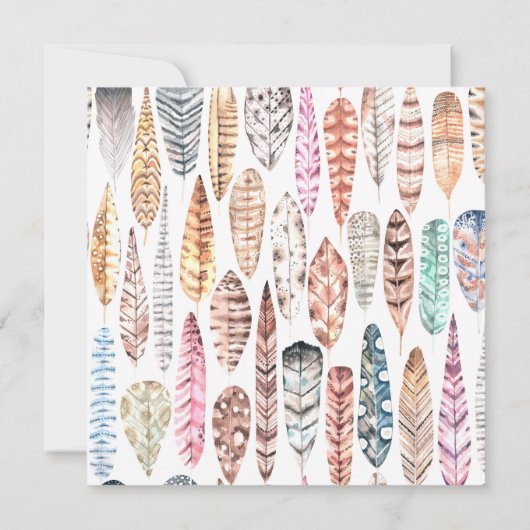 Waterverf veren krans. Boho verjaardagsfeestje Kaart (Achterkant)