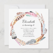 Waterverf veren krans. Boho verjaardagsfeestje Kaart (Voorkant)