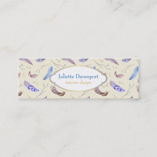 Waterverf veren met een Fancy Ovaal Lijst Mini Visitekaartje (Voorkant)