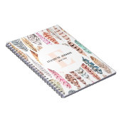 Waterverf veren. Naam. Feminine boho patroon Notitieboek (Rechterzijde)