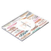 Waterverf veren. Naam. Feminine boho patroon Notitieboek (Linkerzijde)