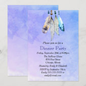 Waterverf veren op blauwachtig Paarse Dinner Party Kaart (Voorkant / Achterkant)