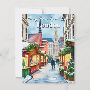Waterverf Verenigd Koninkrijk Stad Kerstmarkt  Pos Briefkaart
