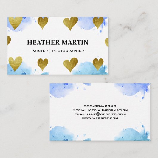 Waterverf verf | Artistieke harten Pattern Busine Visitekaartje (Voorkant / Achterkant)