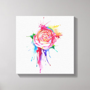 Waterverf Verf Roos Canvas Afdruk