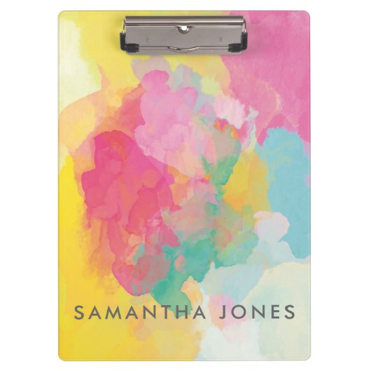 Waterverf Verf Roze Geel Blauw Deeg Klembord (Voorkant)