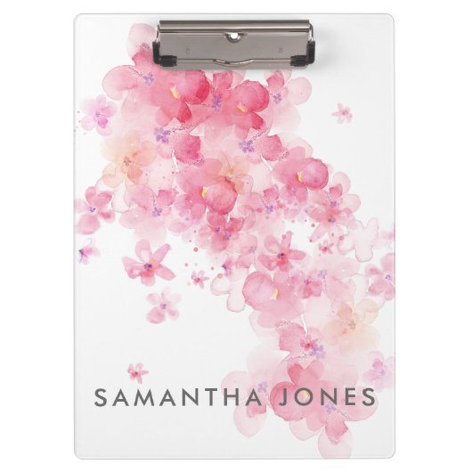 Waterverf Verf Roze Stempelbloemen Klembord (Voorkant)