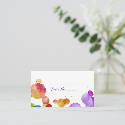 Waterverf verf splat Trouwtafel No. Plaatskaartje (Staand voorkant)