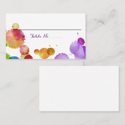 Waterverf verf splat Trouwtafel No. Plaatskaartje (Voorkant / Achterkant)