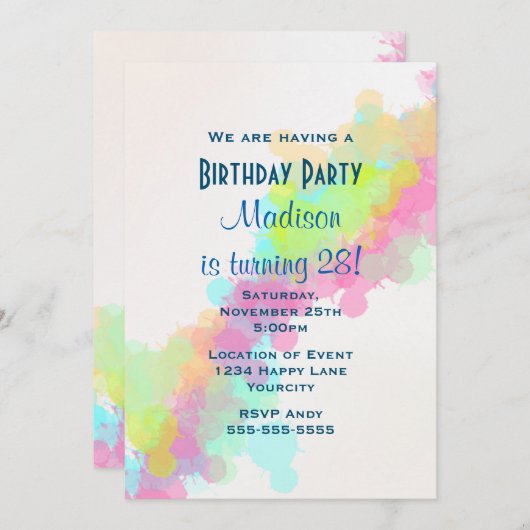 Waterverf Verf Verkleurde Verjaardag Kaart (Voorkant / Achterkant)