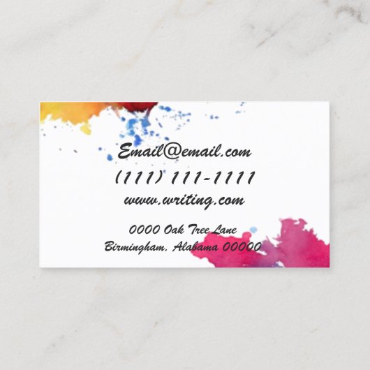 waterverf verf visitekaartje (Achterkant)