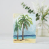 Waterverf verf zee tropische kokosnoot boom briefkaart (Staand voorkant)