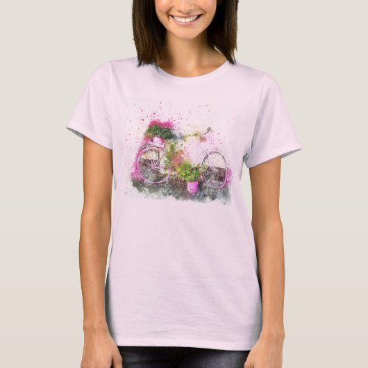 Waterverf verfde fiets in roze shirt (Voorkant)