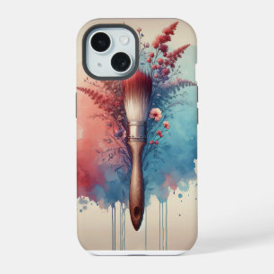 Waterverf verfkwast met bloemboeket iPhone 15 case