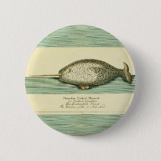Waterverf verfschilderen van Narwhal Antiek walvis Ronde Button 5,7 Cm (Voorkant)