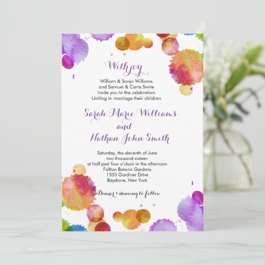 Waterverf verfspatten Huwelijksuitnodiging Kaart (Staand voorkant)