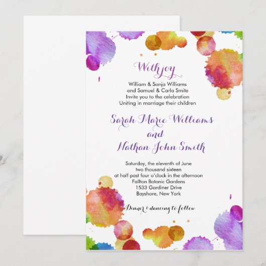 Waterverf verfspatten Huwelijksuitnodiging Kaart (Voorkant / Achterkant)