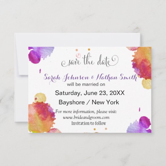 Waterverf verfsplatten Opslaan Datum Save The Date (Achterkant)