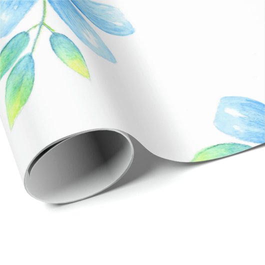 Waterverf Vergeet me niet Bloedpatroon Cadeaupapier (Rol Hoek)