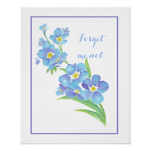 Waterverf Vergeet-me-niet bloem  blauwe bloem Perfect Poster (Voorkant)