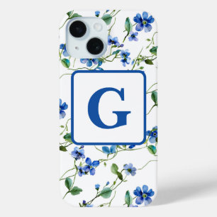 waterverf vergeet me niet bloemetjes Monogram iPhone 15 Case