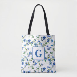 waterverf vergeet me niet bloemetjes Monogram Tote Bag