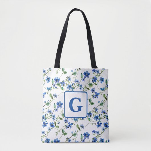 waterverf vergeet me niet bloemetjes Monogram Tote Bag (Voorkant)