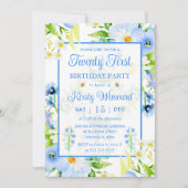 Waterverf vergeet-me-Nots & Daisies 21ste verjaard Kaart (Voorkant)