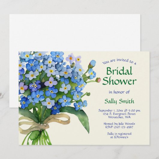 Waterverf Vergeet-me-nots Vrijgezellenfeest Kaart (Voorkant / Achterkant)