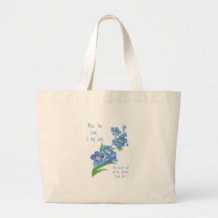 Waterverf vergeet mij niet Bloem en Schrift Grote Tote Bag
