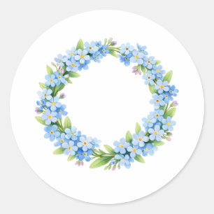 Waterverf vergeet-mij-nietje bloemenkrans  ronde sticker