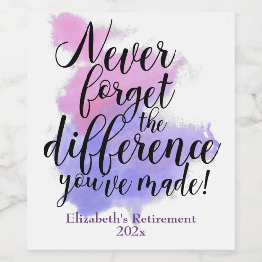 Waterverf Vergeet pensioen nooit Wijn Etiket (Enkel label)