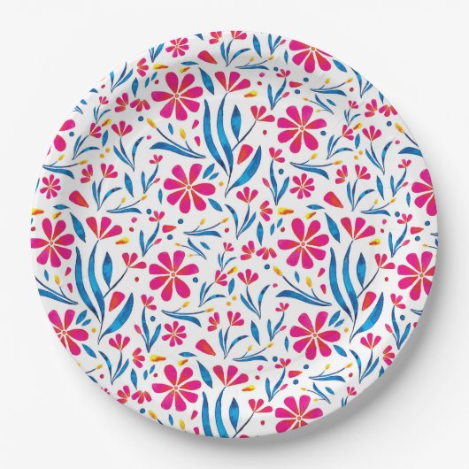 Waterverf verheffend bloemmotief papieren bordje (Voorkant)