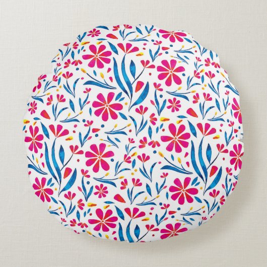 Waterverf verheffend bloemmotief rond kussen (Voorkant)