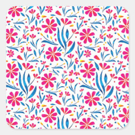 Waterverf verheffend bloemmotief vierkante sticker