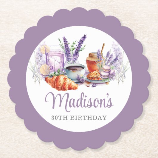 Waterverf Verjaardag Brunch Lavendel Custom Kartonnen Onderzetters (Voorkant)
