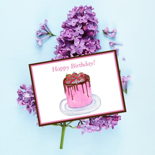 Waterverf Verjaardag Chocolade Aardbeien Cake Kaart