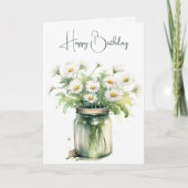 Waterverf Verjaardag Daisy Boeket in Jar Kaart (Voorkant)