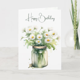 Waterverf Verjaardag Daisy Boeket in Jar Kaart