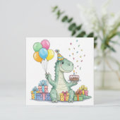 Waterverf Verjaardag Dinosaurus met Partij Pet Kaart (Staand voorkant)