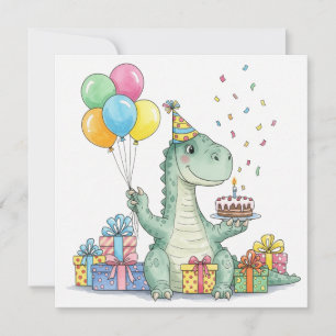 Waterverf Verjaardag Dinosaurus met Partij Pet Kaart