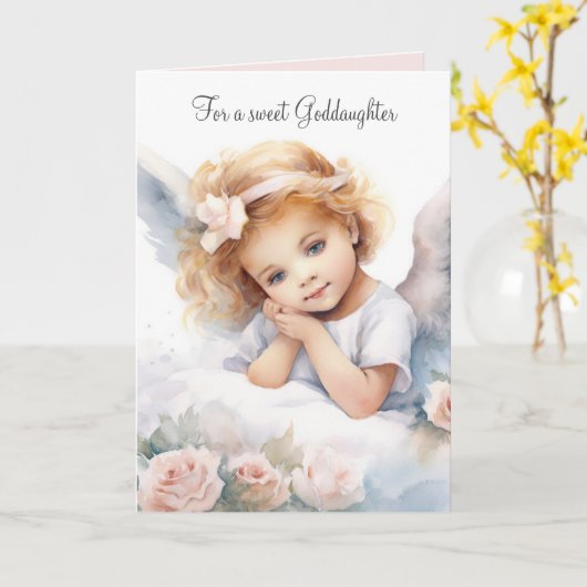 Waterverf Verjaardag Engel Meisje Voor Goddochter Kaart (Gele Bloem)