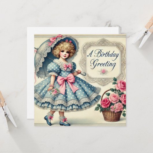  Waterverf Verjaardag Kaart – Retro (Voorkant / Achterkant in situ)